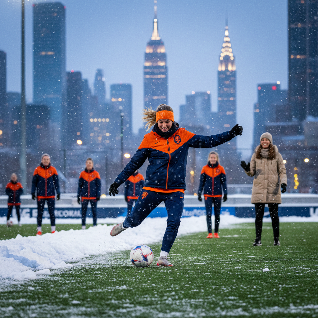 Oranje Leeuwin Jackie Groenen deelt winterse groeten vanuit New York