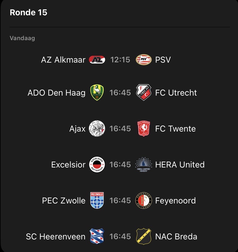 Volledige Eredivisie Vrouwen op het programma vandaag!!