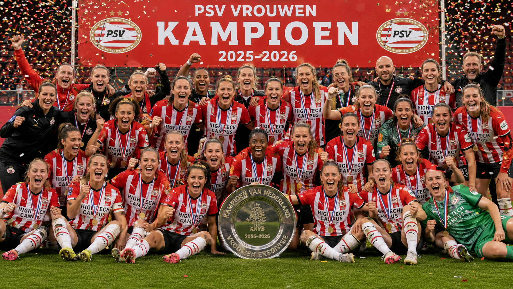 Historische Eredivisie Vrouwen-titel voor PSV na overwinning op ADO Den Haag