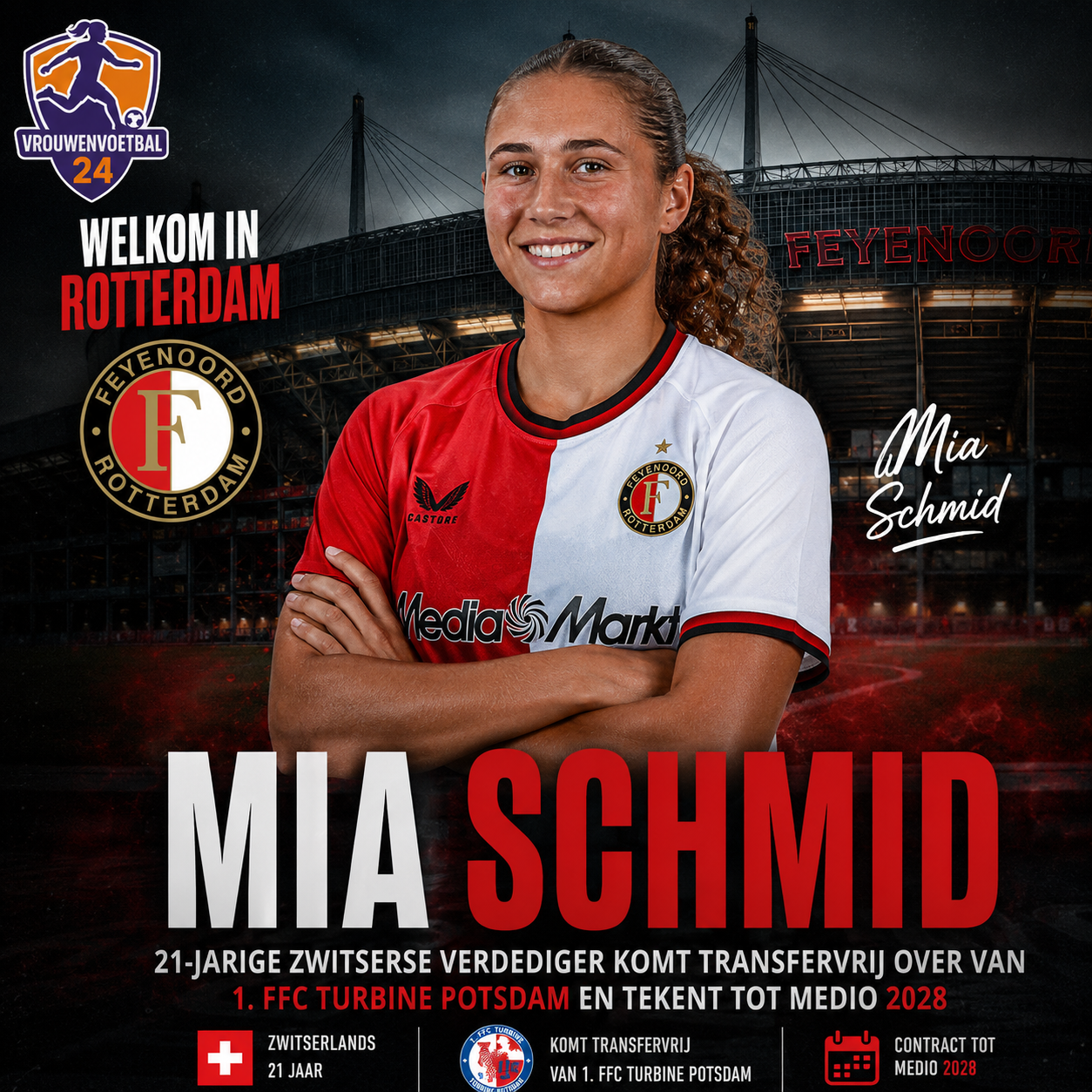 Feyenoord V1 slaat slag op transfermarkt en contracteert Zwitsers talent Mia Schmid