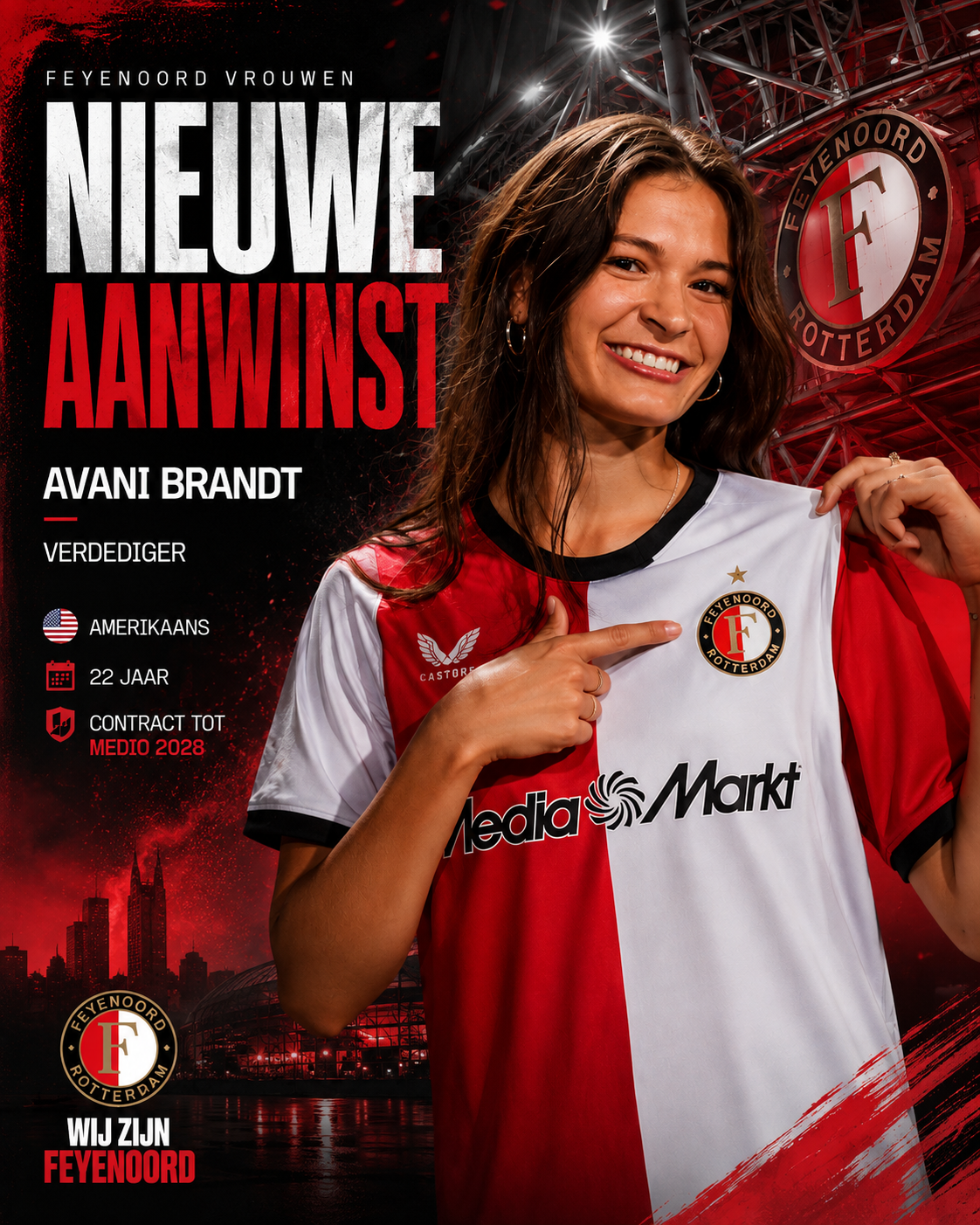 Feyenoord Vrouwen slaat grote slag met komst van Amerikaanse verdedigster Avani Brandt