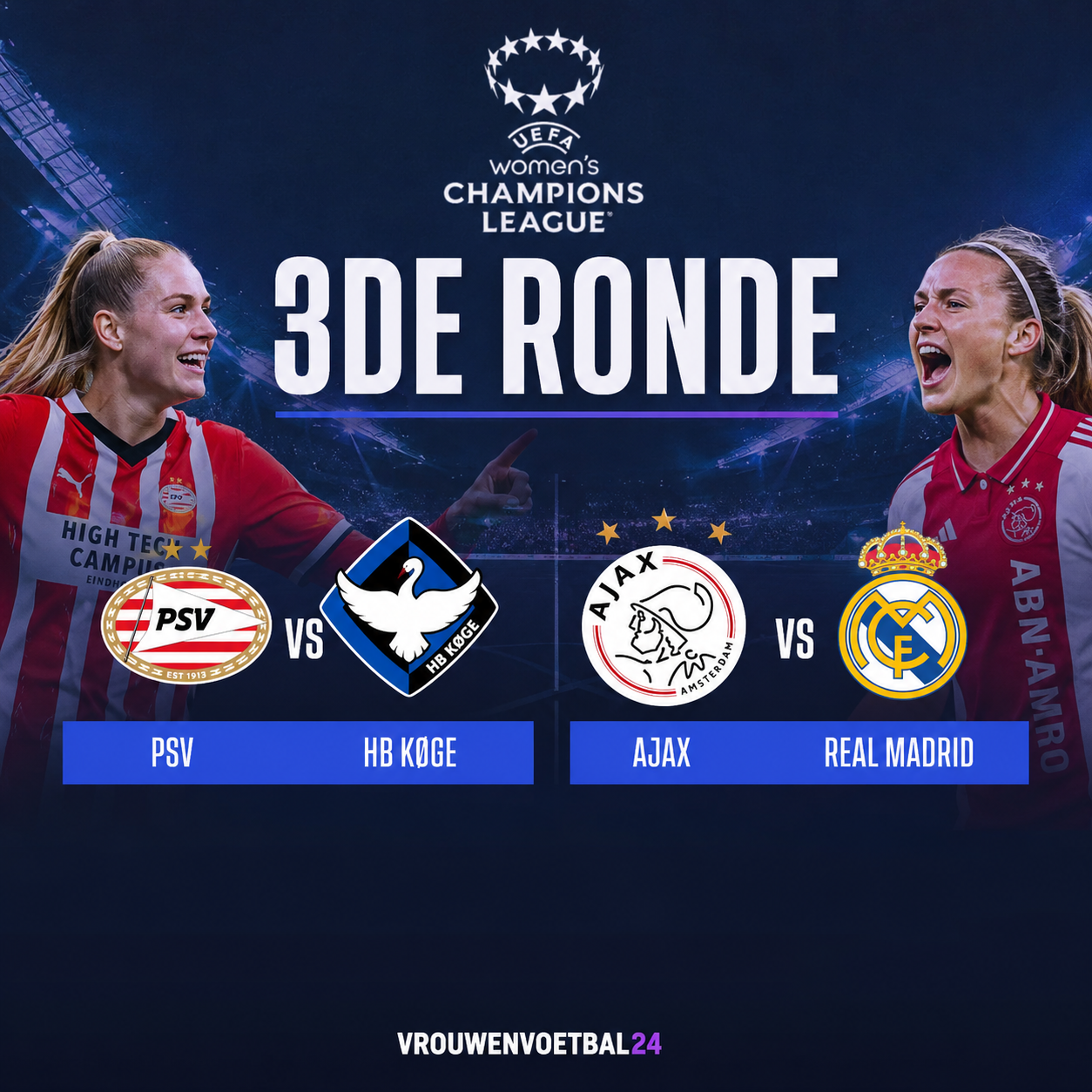 UWCL: PSV treft Køge, Ajax wacht Real Madrid-klapper