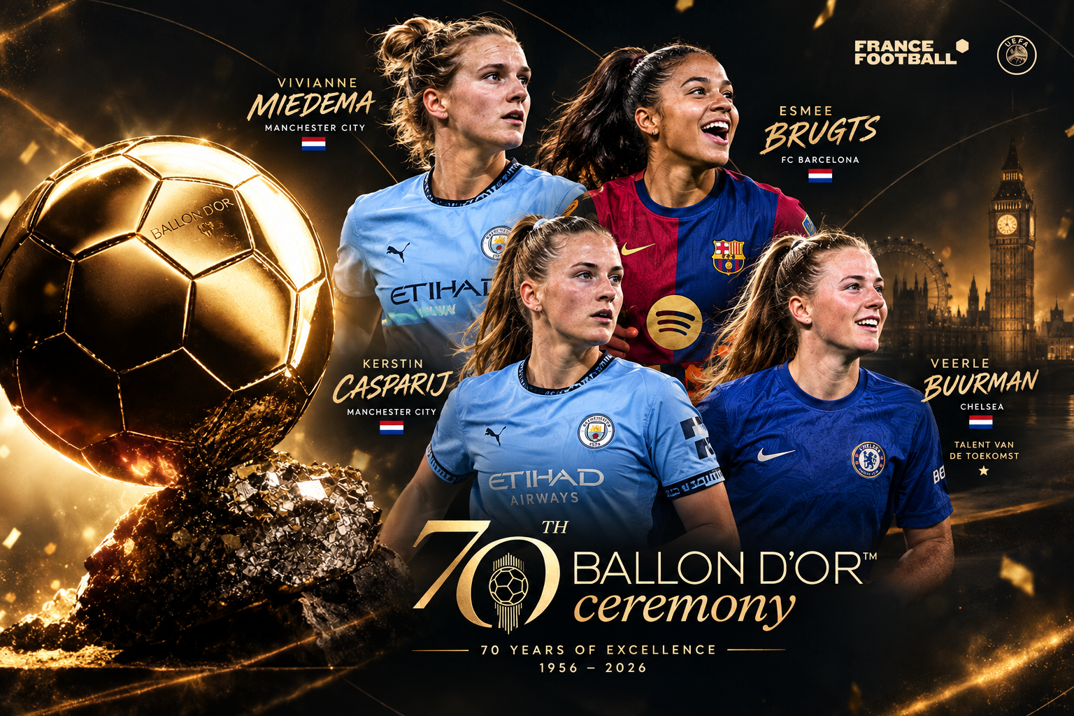 Ballon d'Or-uitreiking in Londen met speciale aandacht voor vrouwenvoetbal